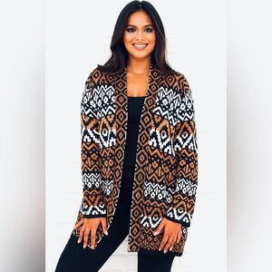 Southern Lady Cardigan Sweater Aztec Print Long Sleeve Open Front Size 2X